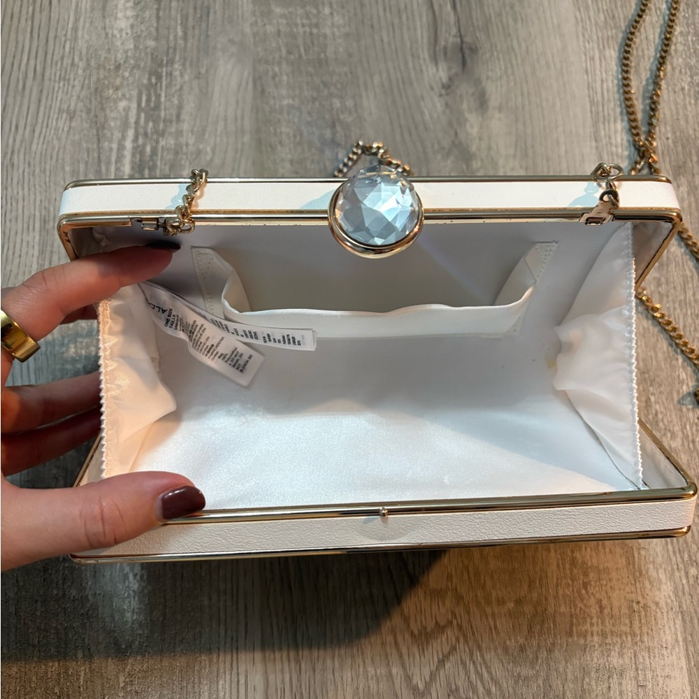 Aldo White and Gold 'Miss-2-Mrs' License Plate Clutch - Picture 3 of 7